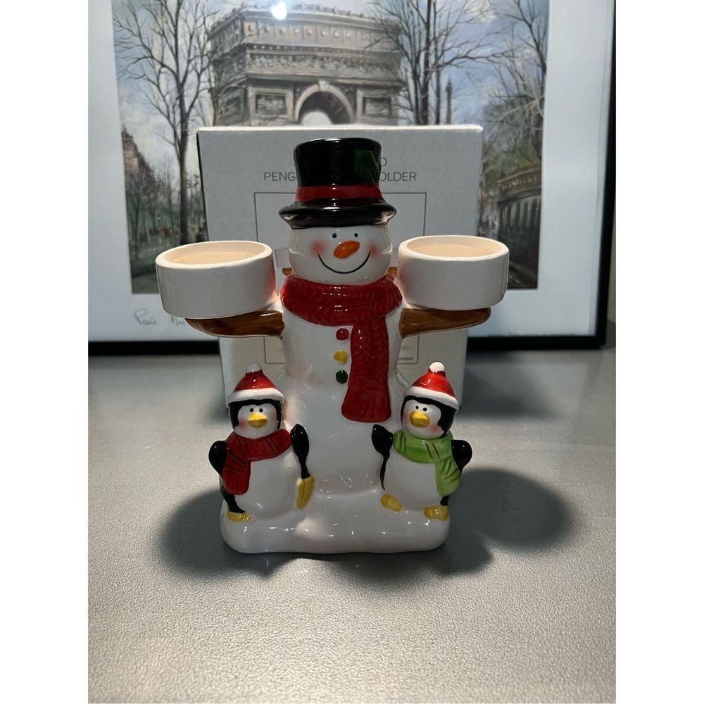 Snowman and Penguin Candle Holder‎